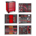 SERVANTE D'ATELIER COMPLÈTE PLATEAU INOX ROUGE 211 OUTILS