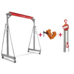 GRUE À PORTIQUE 3T + PALAN À CHAÎNES AVEC PINCE À POUTRE