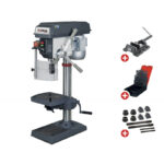 PACK PERCEUSE D'ÉTABLI CM2 Ø25 MM 230V FT20M + ÉTAU DE PERÇAGE + BOULONS DE SERRAGE + JEU DE MÈCHES