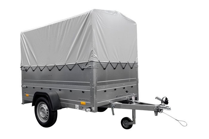 REMORQUE SIMPLE ESSIEU 200X125 AVEC BÂCHE HAUTE, ARCEAU, REHAUSSES DE RIDELLES ET ROUE JOCKEY - GARDEN TRAILER 201 KIPP